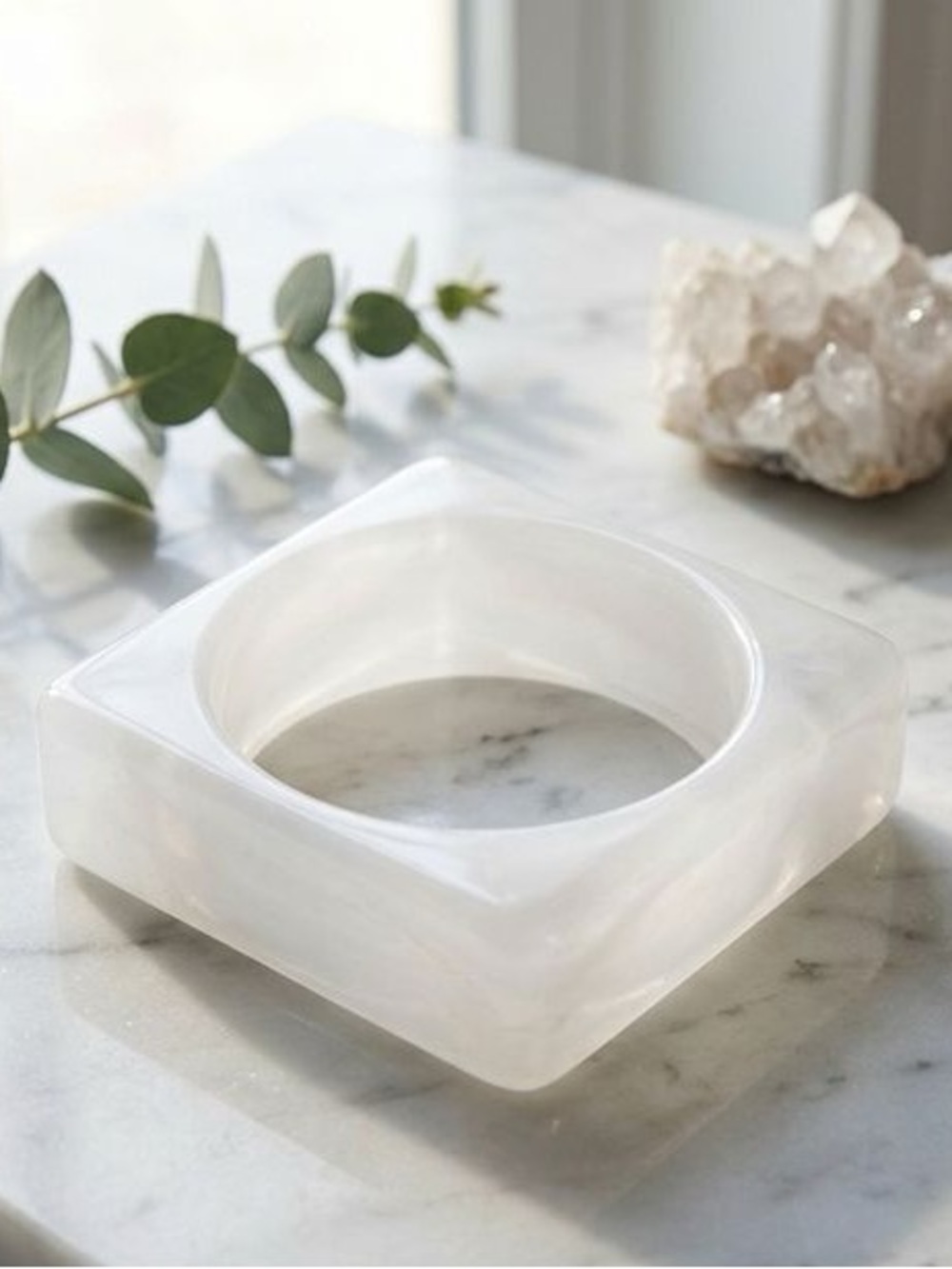 White marbled Translucent Square Resin Bangle Bracelet